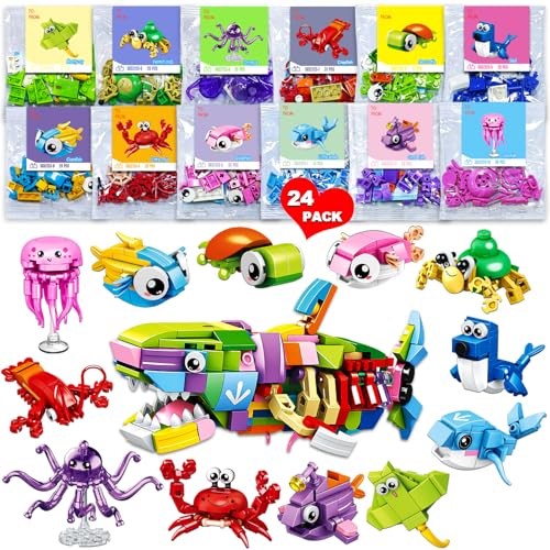 BAOXUE 24 Packs Valentines Day Cards for Kids School Animal Building Block Set Valentines Day Gifts for Kids Classroom Bulk Class Valentine Exchange Cards for Boys Girls - Image 1