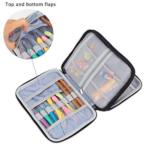 Damero Crochet Hook Case, Travel Storage Bag for Swing Crochet Hooks, Lighted Hooks, Needles(Up to 8'') and Accessories, Large, Blue Dots (No Accessories Included) - Image 5
