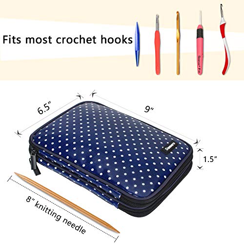 Damero Crochet Hook Case, Travel Storage Bag for Swing Crochet Hooks, Lighted Hooks, Needles(Up to 8'') and Accessories, Large, Blue Dots (No Accessories Included) - Image 2