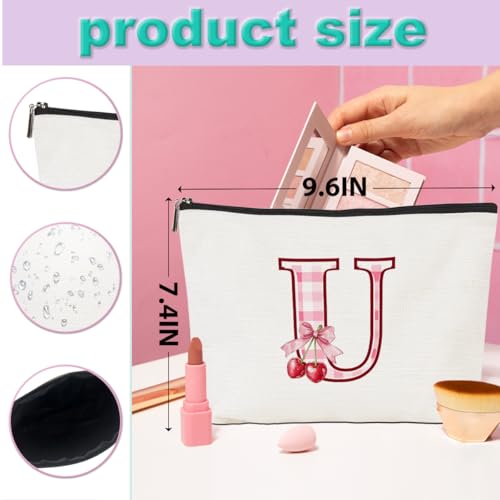 CQM Initial Makeup Bag Monogram Cosmetic Bag Monogrammed Gifts for Women Girls Friends Coworker Teacher Personalized Travel Toiletry Bag Christmas Bridal Shower Wedding Bridesmaid Gifts, Cherry U - Image 4