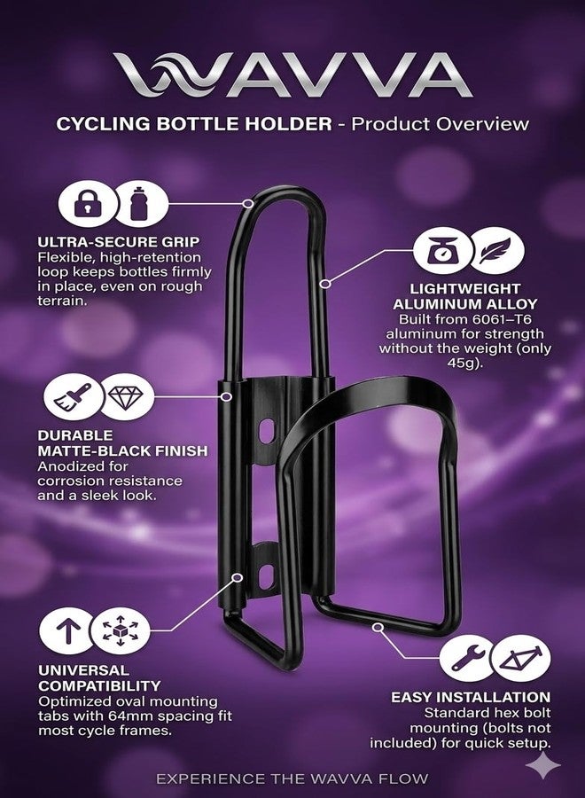 Wavva® Water Bottle Holder CAGE Aluminum Black with Adjustable Clamp cage (Pack of 2) - Image 2