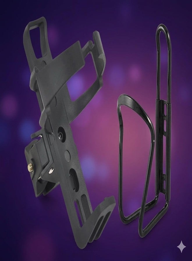 Wavva® Water Bottle Holder CAGE Aluminum Black with Adjustable Clamp cage (Pack of 2) - Image 1