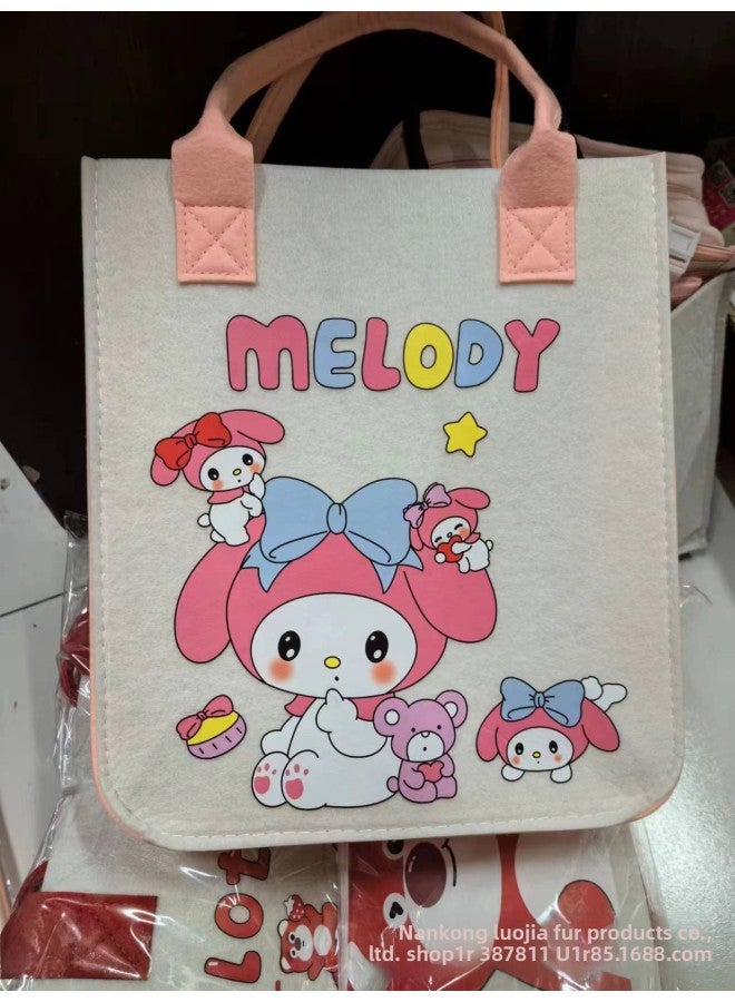 Handbag Women Handbag Handbag Large Capacity Open Fashion Felt Shopping Bag-Color:Double Powder Sanrio-Size:30*26*10  - Image 1