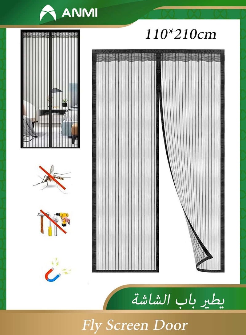 Anmi Fly Screen Door, Anti Mosquito Bug Magnetic Door Screen Mesh with Powerful Magnets and Full Frame Magic Tape, Anti Mosquito Mesh for Bedroom/Balcony/Kitchen, No Drilling, Washable Mesh (110x210cm) - Image 1