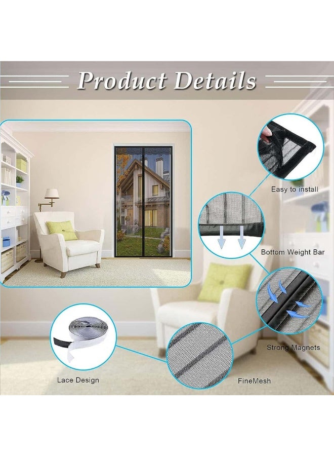 Anmi Fly Screen Door, Anti Mosquito Bug Magnetic Door Screen Mesh with Powerful Magnets and Full Frame Magic Tape, Anti Mosquito Mesh for Bedroom/Balcony/Kitchen, No Drilling, Washable Mesh (110x210cm) - Image 3