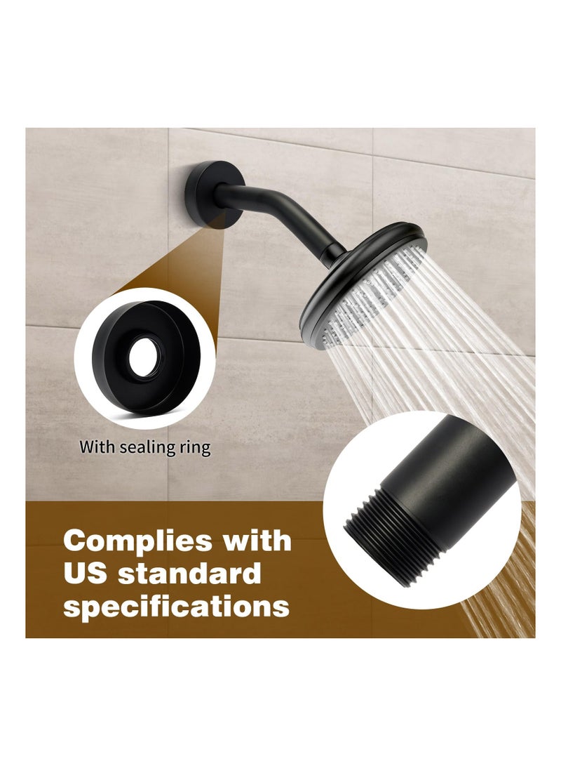 304 Stainless Steel Shower Arm with Flange and Teflon Tape, 8-Inch Matte Black Extension Pipe for Wall-Mounted Fixed and Handheld Showerheads - Rust-Free Design - Image 2