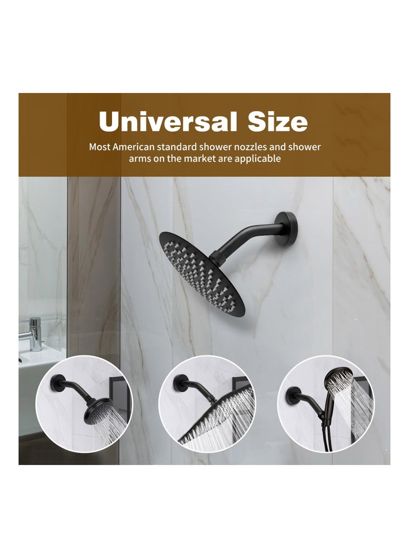 304 Stainless Steel Shower Arm with Flange and Teflon Tape, 8-Inch Matte Black Extension Pipe for Wall-Mounted Fixed and Handheld Showerheads - Rust-Free Design - Image 3
