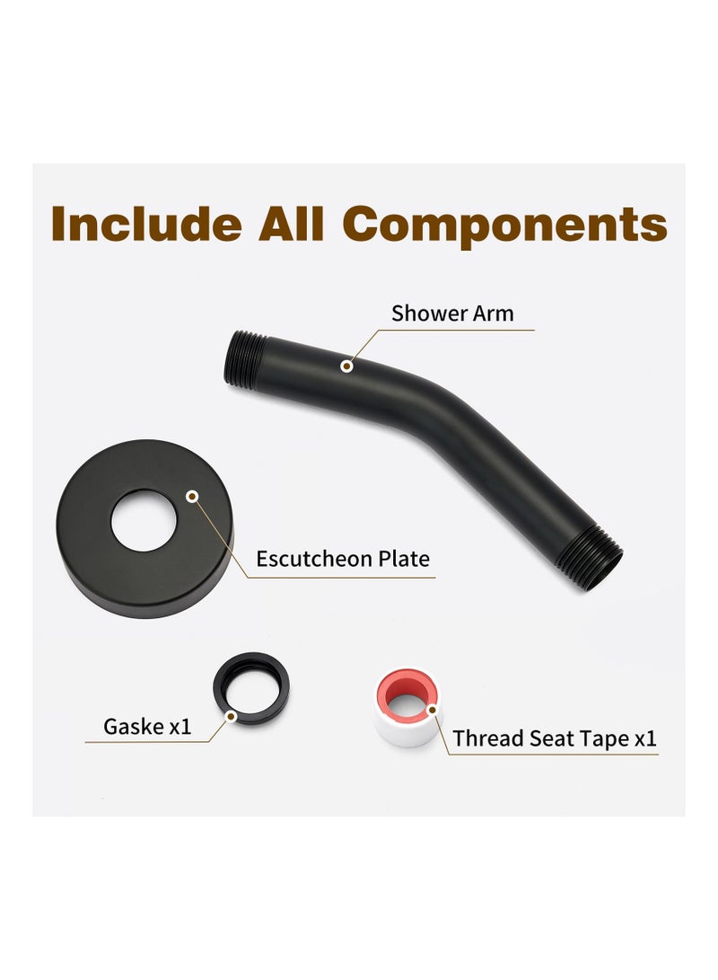 304 Stainless Steel Shower Arm with Flange and Teflon Tape, 8-Inch Matte Black Extension Pipe for Wall-Mounted Fixed and Handheld Showerheads - Rust-Free Design - Image 5