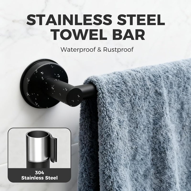 WingWider Adjustable Suction Cup Towel Bar for Bathroom Wall,14.6Inch~24 Inch Towel Racks for Bathroom,Stainless Steel Bath Towel Holder for Shower(Matte Black) - Image 4