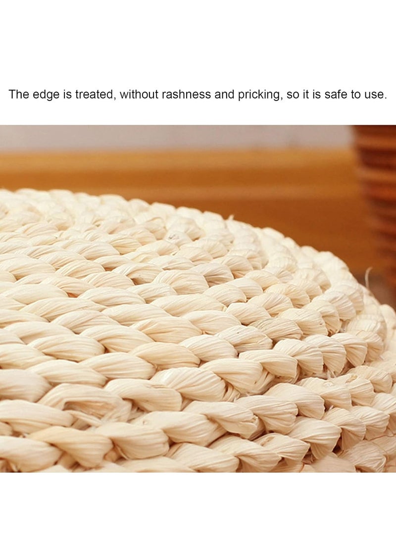 LINGWEI Japanese Style Tatami Floor Cushion Handwoven Natural Straw & Jute Round Pouf Pillow - Image 3