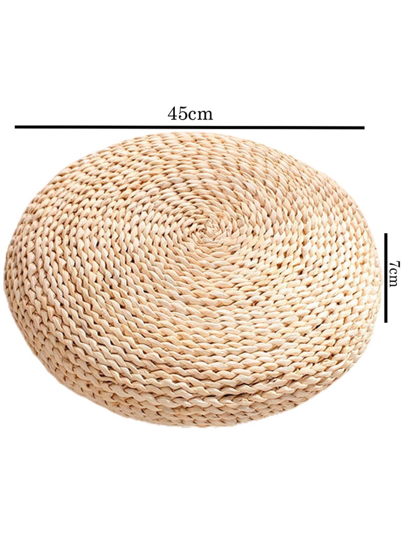LINGWEI Japanese Style Tatami Floor Cushion Handwoven Natural Straw & Jute Round Pouf Pillow - Image 4