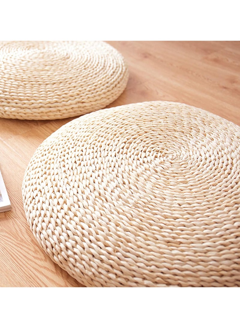 LINGWEI Japanese Style Tatami Floor Cushion Handwoven Natural Straw & Jute Round Pouf Pillow - Image 5