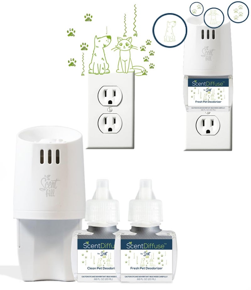Scent Fill ScentDiffuse Pet Odor Deodorizing Air Freshener Starter Kit, 2 Refills + Diffuser - Image 2
