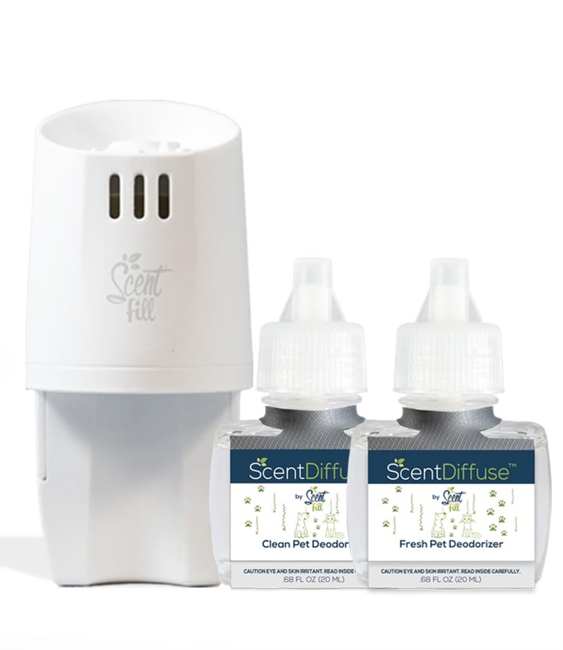 Scent Fill ScentDiffuse Pet Odor Deodorizing Air Freshener Starter Kit, 2 Refills + Diffuser - Image 1