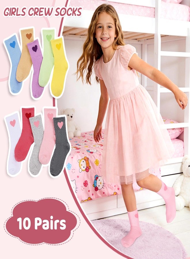 Ultrafun جوارب ألترافن للأطفال البنات، 10 أزواج، جوارب قطنية رياضية برقبة دائرية مزينة بقلوب، جوارب كاجوال للبنات من عمر 6 إلى 9 سنوات - Image 3