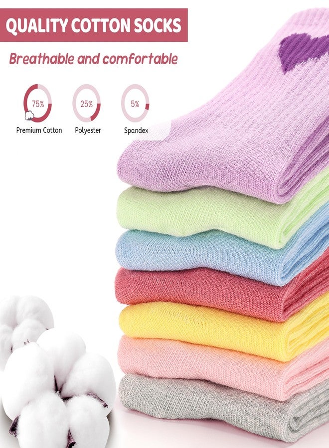 Ultrafun جوارب ألترافن للأطفال البنات، 10 أزواج، جوارب قطنية رياضية برقبة دائرية مزينة بقلوب، جوارب كاجوال للبنات من عمر 6 إلى 9 سنوات - Image 4