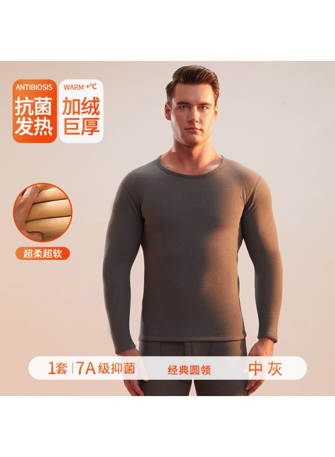 Men's Thermal Underwear Women's Fleece Lined Thickened Autumn Clothes Set Round Neck High Waist Extra Thick Mid-neck Base Layer Cold Protection
