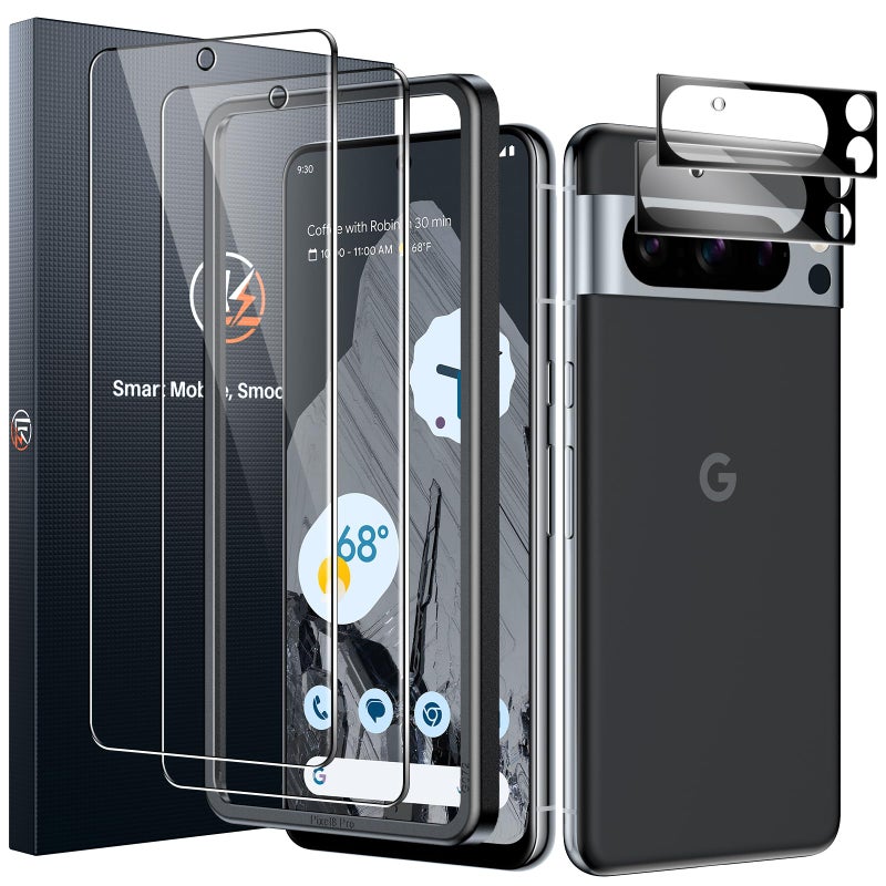 LK 2 Pack for Google Pixel 8 Pro Screen Protector New Version 2 Pack Camera Lens Protector Fit Lens Cutouts Ports Support Fingerprint Unlock BubbleFree with Easy Installation Tool - Image 3