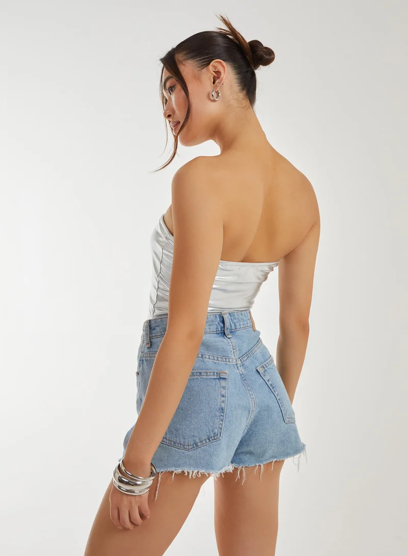 Pink Vanilla Silver Metallic PU Corset Top