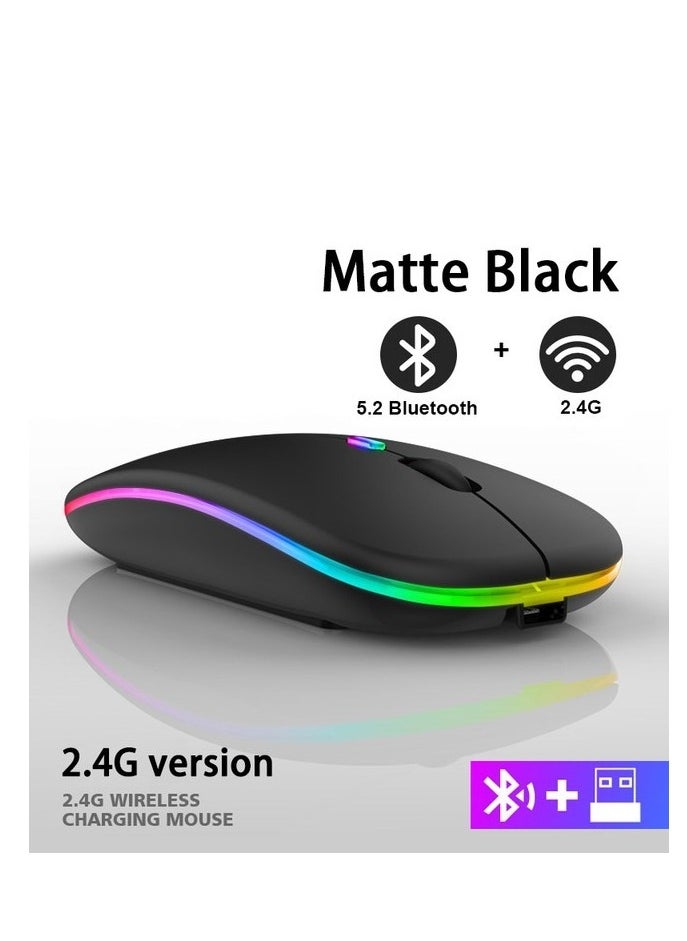 Generic - Mute Design New Bluetooth Wireless Mouse with USB Rechargeable RGB Mouse for Computer Laptop PC Macbook Gaming Mouse Gamer,Mute 2.4G+Bluetooth three-mode RGB luminous version - Image 1