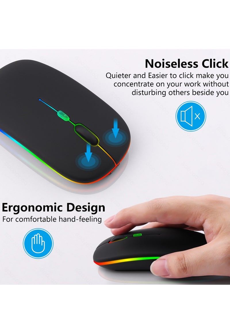 Generic - Mute Design New Bluetooth Wireless Mouse with USB Rechargeable RGB Mouse for Computer Laptop PC Macbook Gaming Mouse Gamer,Mute 2.4G+Bluetooth three-mode RGB luminous version - Image 1