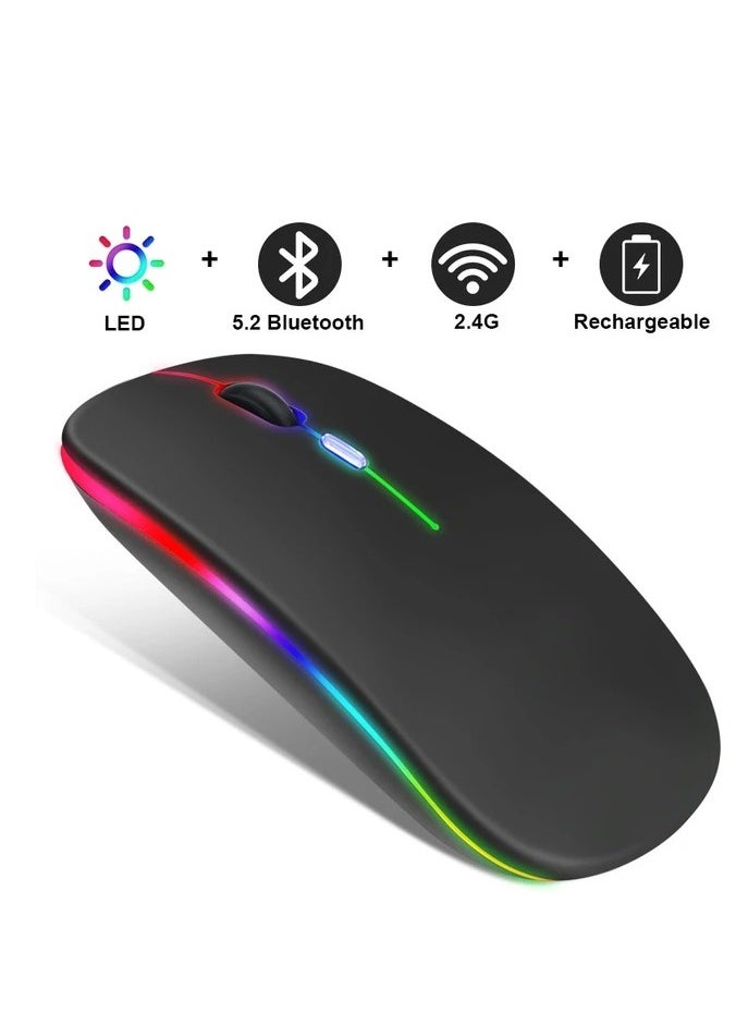 Generic - Mute Design New Bluetooth Wireless Mouse with USB Rechargeable RGB Mouse for Computer Laptop PC Macbook Gaming Mouse Gamer,Mute 2.4G+Bluetooth three-mode RGB luminous version - Image 1