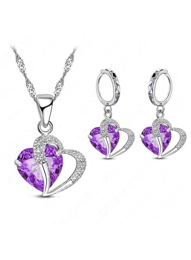 إيروريكس طقم مجوهرات نسائي مطلي بالفضة على شكل قلب مزدوج مرصع بأحجار الزركونيا - Image 1