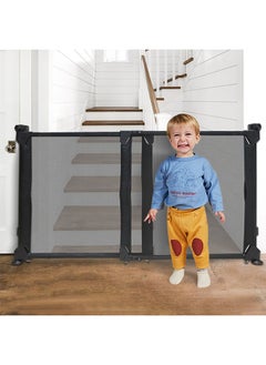 Jidyous Retractable Baby Gate for Stairs Indoor, Extends up to 140cm Wide Mesh ,71cm Tall Safety Easy to Use Pet Gate for Stairway,Ourdoors, Black  - Image 1
