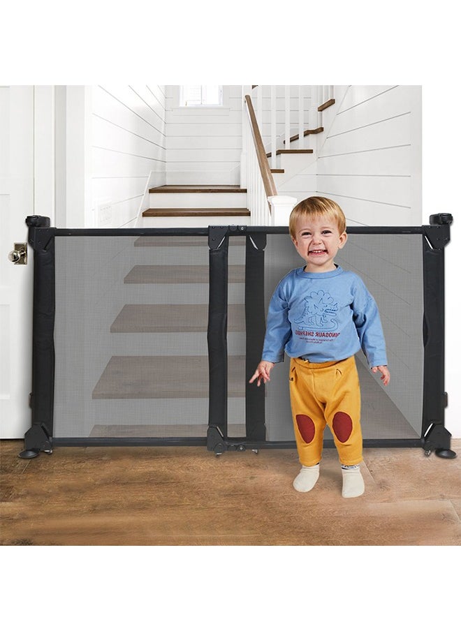 Jidyous Retractable Baby Gate for Stairs Indoor, Extends up to 140cm Wide Mesh ,71cm Tall Safety Easy to Use Pet Gate for Stairway,Ourdoors, Black  - Image 1