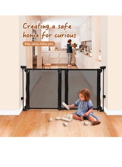 Jidyous Retractable Baby Gate for Stairs Indoor, Extends up to 140cm Wide Mesh ,71cm Tall Safety Easy to Use Pet Gate for Stairway,Ourdoors, Black  - Image 2