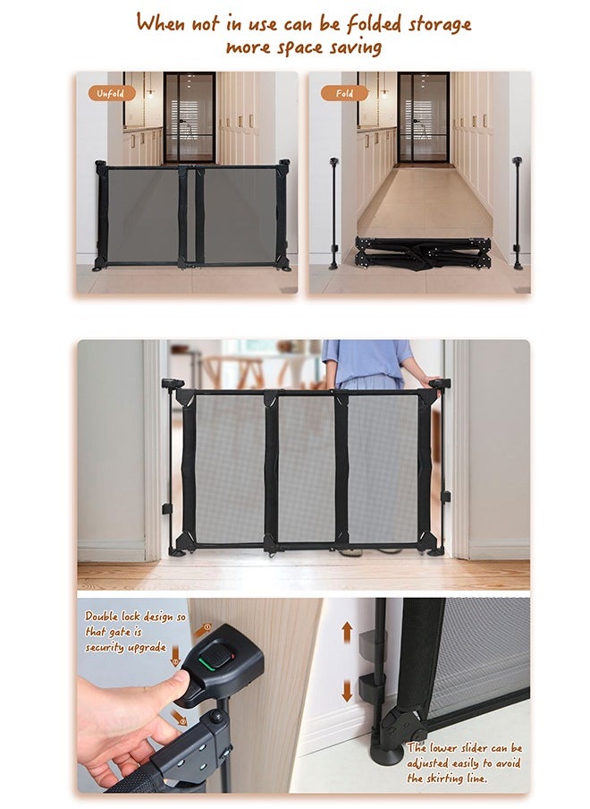 Retractable Baby Gate for Stairs Indoor, Extends up to 140cm Wide Mesh ,71cm Tall Safety Easy to Use Pet Gate for Stairway,Ourdoors, Black