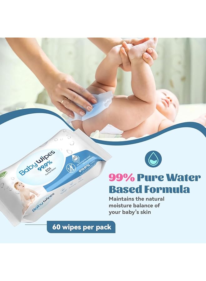 ECVV 180 Count Baby Wipes With 99.9% Pure Water Hypoallergenic Alcohol Free Extra Thick & Ultra Soft Texture Safe For Sensitive Skin 60 Wipes Per Pack (3 Packs Total) - Image 3