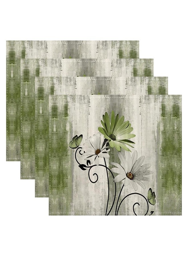 OFIRD Floral Place mats Set of 4, 12x18 Inches Rustic Sage Green Daisy Flower Decorative Placemats Rectangle Floral Linen Table Mats for Party Home Kitchen,Dining Table Decoration - Image 1