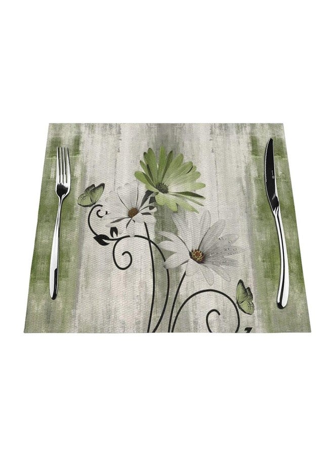 OFIRD Floral Place mats Set of 4, 12x18 Inches Rustic Sage Green Daisy Flower Decorative Placemats Rectangle Floral Linen Table Mats for Party Home Kitchen,Dining Table Decoration - Image 2