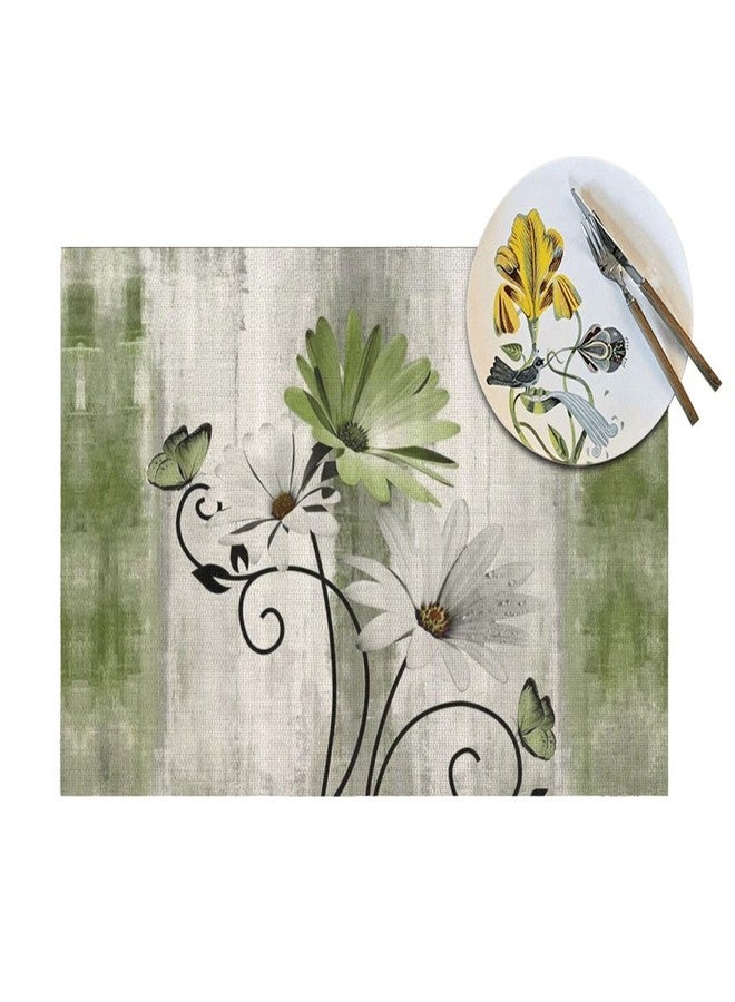 OFIRD Floral Place mats Set of 4, 12x18 Inches Rustic Sage Green Daisy Flower Decorative Placemats Rectangle Floral Linen Table Mats for Party Home Kitchen,Dining Table Decoration - Image 5