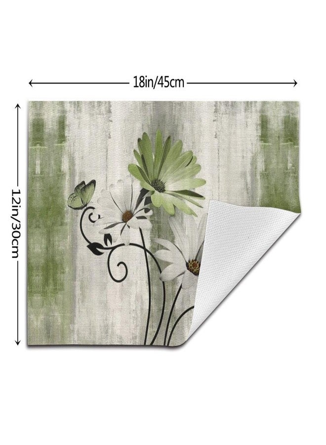 OFIRD Floral Place mats Set of 4, 12x18 Inches Rustic Sage Green Daisy Flower Decorative Placemats Rectangle Floral Linen Table Mats for Party Home Kitchen,Dining Table Decoration - Image 4