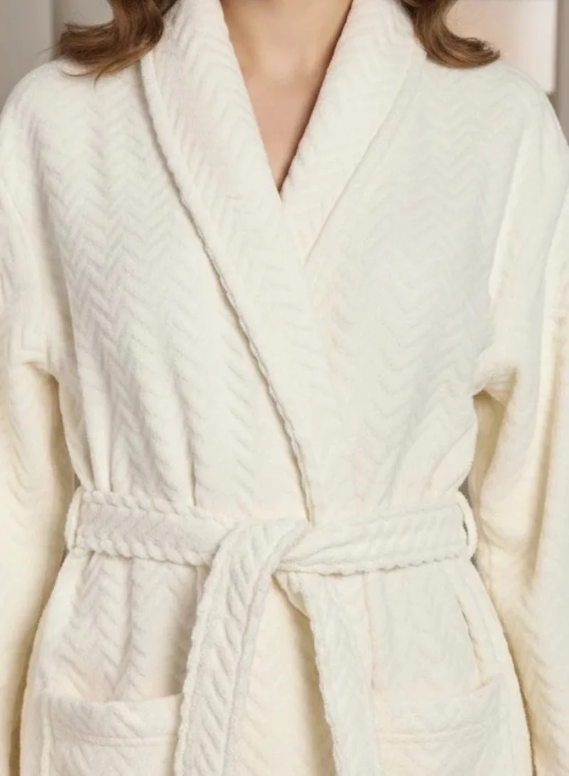 1Chase  Premium Jacquard Shawl Bathrobe Large (Cream) -Luxury Soft & Absorbent Robe  | Best Price UAE
