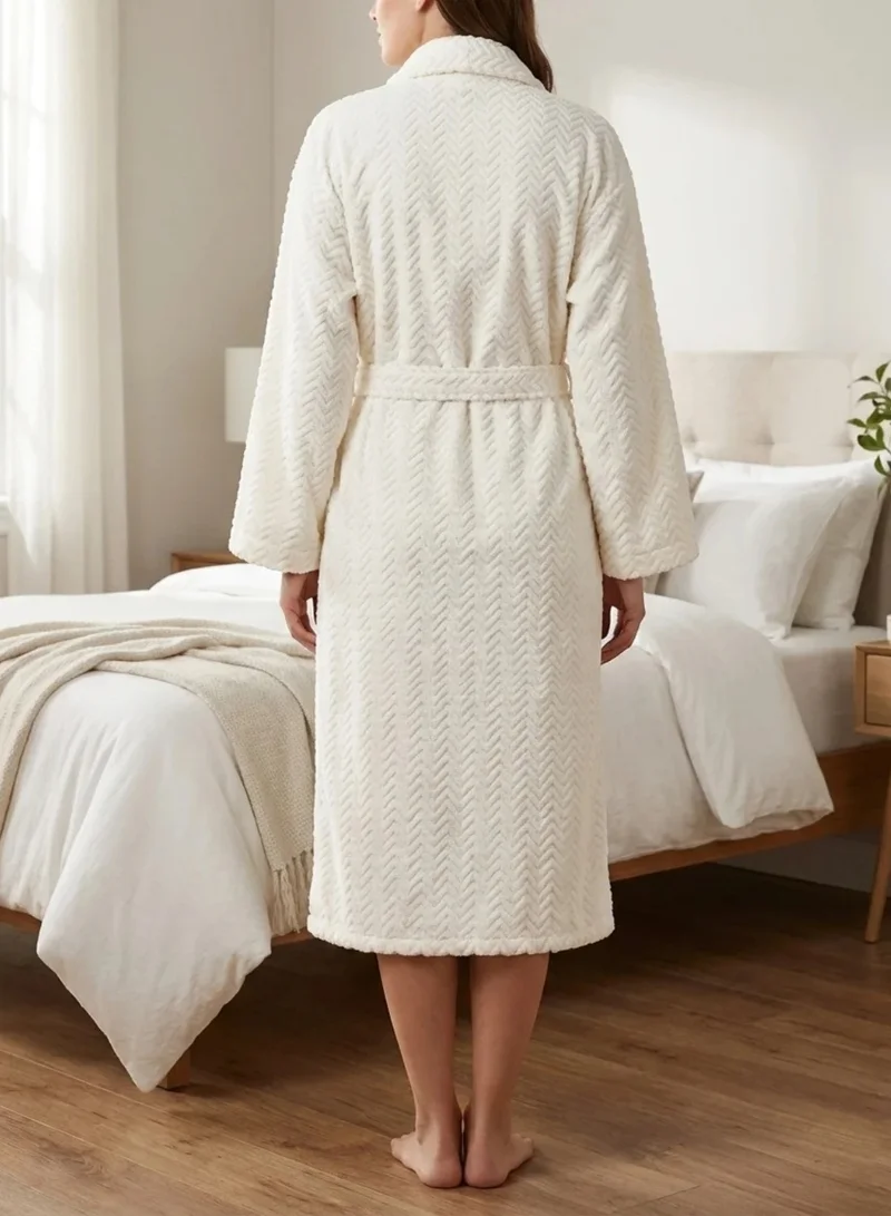 1Chase  Premium Jacquard Shawl Bathrobe Large (Cream) -Luxury Soft & Absorbent Robe  | Best Price UAE