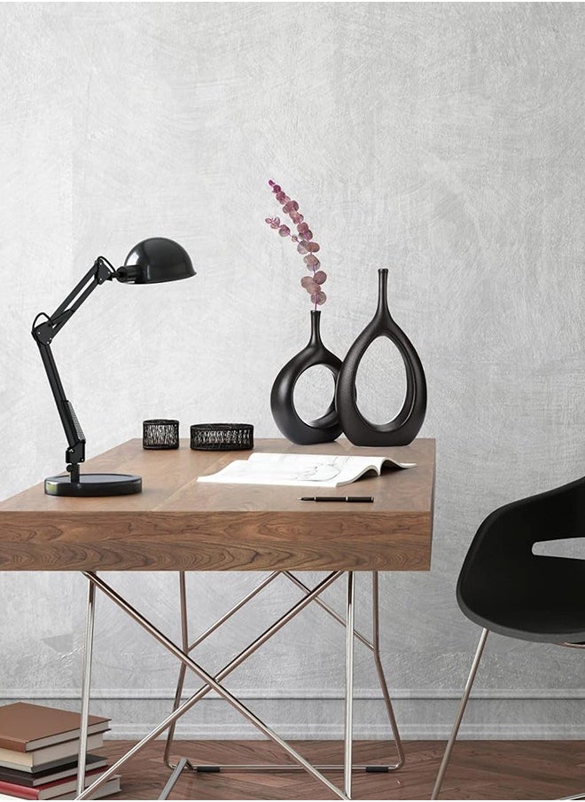 Occuwzz - Black Vase Set of 2 Black Ceramic Vase Black Decor Black Vase Set Black Flower Vase Black Vases for Decor Black Tall Vase Modern Living Room Decor Modern Vases - Image 1