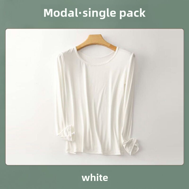 Ladies Modal Thermal Tops Autumn Winter Round Neck Slim Fit Black  - Image 2