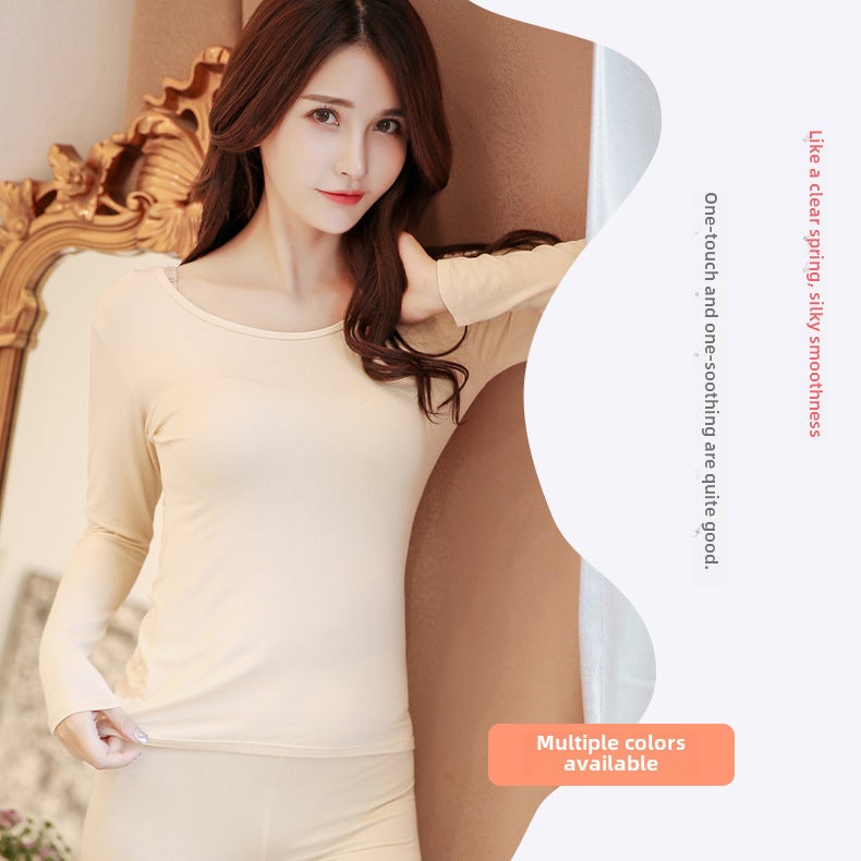 Ladies Modal Thermal Tops Autumn Winter Round Neck Slim Fit Black  - Image 5