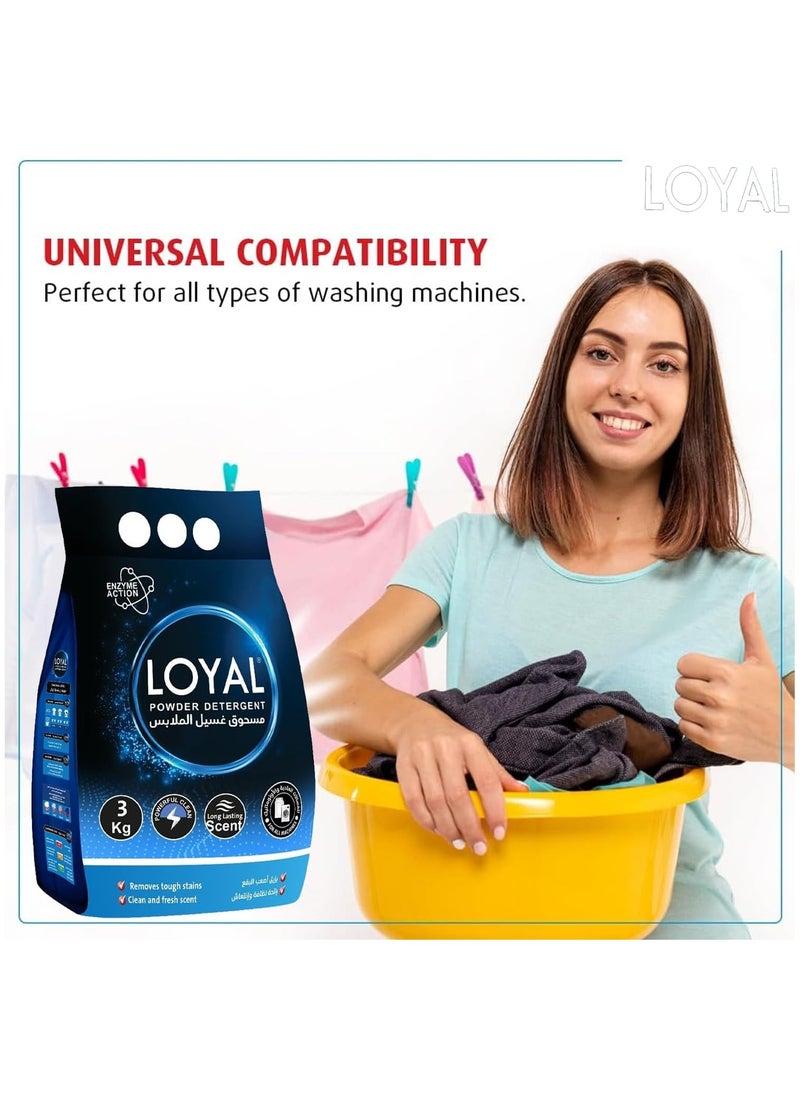 loyal - Loyal Powerful Clean Powder Detergent with Long-Lasting Scent and Enzyme Action, Remove Tough Stains, Fresh and Clean Scent 3kg - Image 1