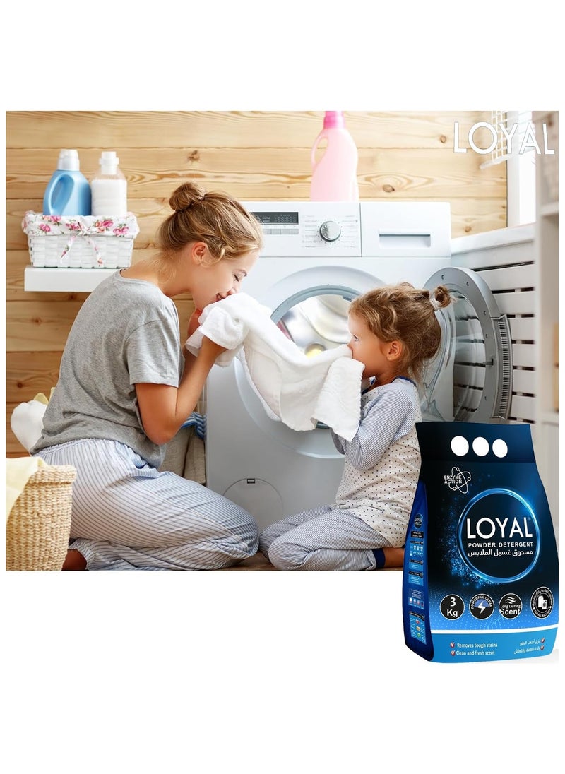 loyal - Loyal Powerful Clean Powder Detergent with Long-Lasting Scent and Enzyme Action, Remove Tough Stains, Fresh and Clean Scent 3kg - Image 1