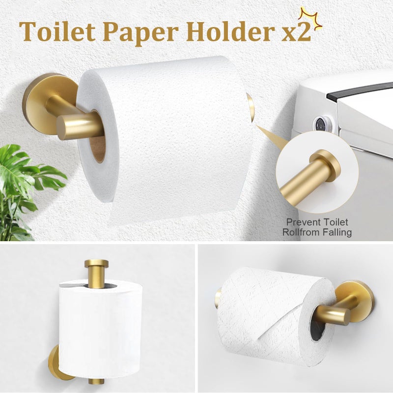 TURS Brushed Gold 10 Pieces Bathroom Hardware Set  SUS304 Stainless Steel 24 Inch Bath Towel Bar Set  Round Bathroom Accessories Kit Wall Mounted - Image 4