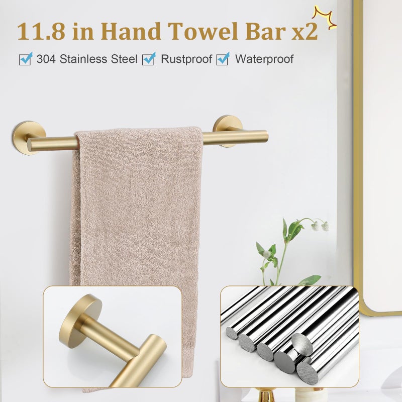 TURS Brushed Gold 10 Pieces Bathroom Hardware Set  SUS304 Stainless Steel 24 Inch Bath Towel Bar Set  Round Bathroom Accessories Kit Wall Mounted - Image 3