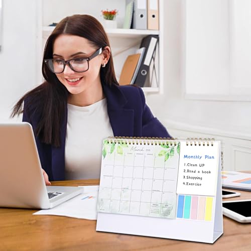 Aosemili 2026 Desk Calendar Small Standing Desktop Calendar (Jan-Dec. 2026) for Office Home Tabletop, 2026 Small Flip Calender with Writing Notepads and Sticky Notes, Green - Image 5