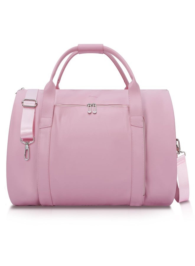 مودوكر حقيبة ملابس جلدية من مودوكر للسفر - حقيبة يد وحقيبة سفر 2 في 1 للنساء - حقيبة سفر لفساتين الزفاف مع جيب للأحذية وحزام كتف - مثالية لرحلات العمل، لون وردي - Image 1