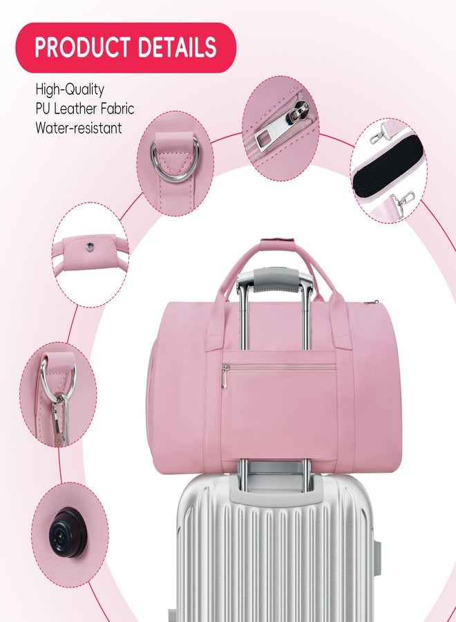مودوكر حقيبة ملابس جلدية من مودوكر للسفر - حقيبة يد وحقيبة سفر 2 في 1 للنساء - حقيبة سفر لفساتين الزفاف مع جيب للأحذية وحزام كتف - مثالية لرحلات العمل، لون وردي - Image 5