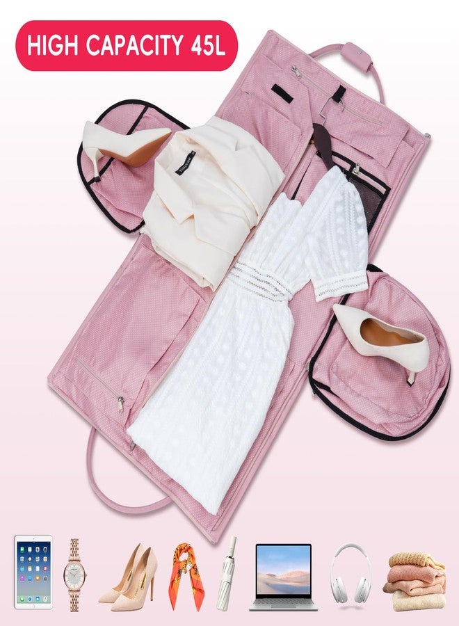 مودوكر حقيبة ملابس جلدية من مودوكر للسفر - حقيبة يد وحقيبة سفر 2 في 1 للنساء - حقيبة سفر لفساتين الزفاف مع جيب للأحذية وحزام كتف - مثالية لرحلات العمل، لون وردي - Image 3