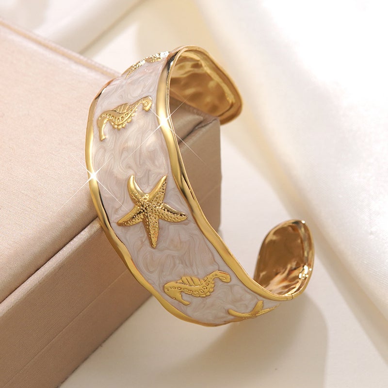 VITAL Cross-Border New Starfish Seahorse Oil-Drop Bracelet Elegant Stylish Stainless Steel Open Cuff Jewelry Wholesale - Image 1